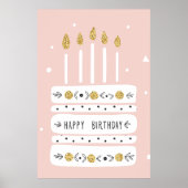 Glitter Gold Pastel Birthday Cake Illustration ポスター (正面)