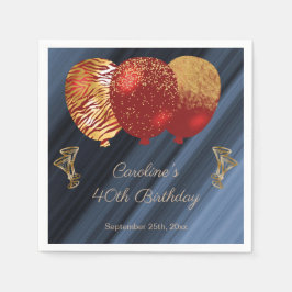 Glitter & Gold Red Balloons Birthday Napkins スタンダードカクテルナプキン