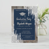 Glitter GradCap,Silver Drips,Marble Navy Blue 招待状 (スタンド正面)