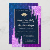 Glitter Graduation Cap,Drips Geometric Graduation 招待状 (正面/裏面)