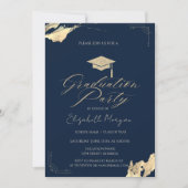 Glitter Graduation Cap Gold Navy Blue 招待状 (正面)