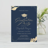 Glitter Graduation Cap Gold Navy Blue 招待状 (スタンド正面)