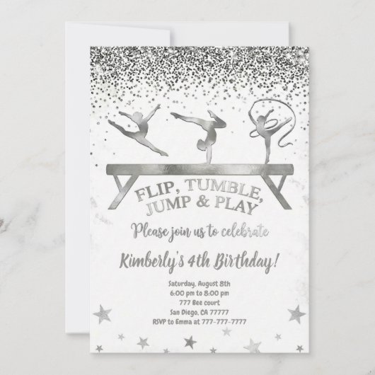 Glitter Gymnastic Kids Birthday Invitation 招待状 (正面)