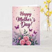 Glitter Happy Mothers Day Card カード (黄色い花)