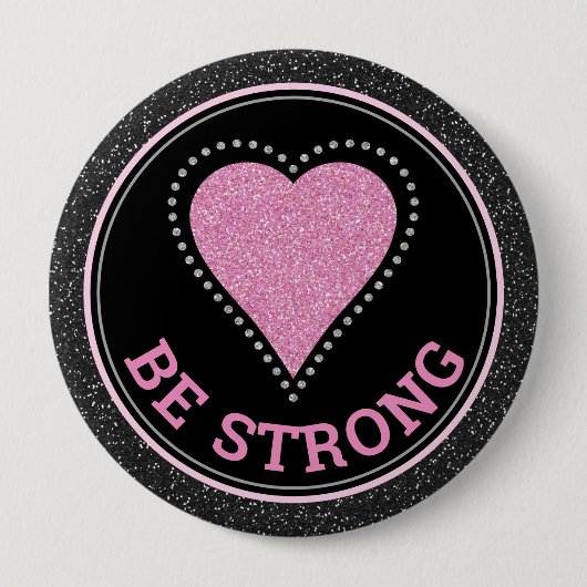 Glitter Heart Breast Cancer Awareness Design 缶バッジ (正面)