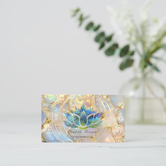 Glitter Lotus Circles Opal Stone Business Card 名刺 (スタンド正面)