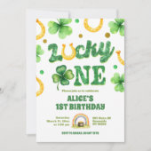 Glitter Lucky One St Patrick First Birthday 招待状 (正面)