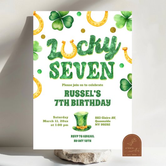 Glitter Lucky Seven St Patrick Birthday 招待状