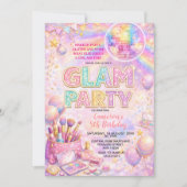 Glitter Makeup Disco Glam Kids Birthday Party 招待状 (正面)