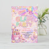 Glitter Makeup Disco Glam Kids Birthday Party 招待状 (スタンド正面)