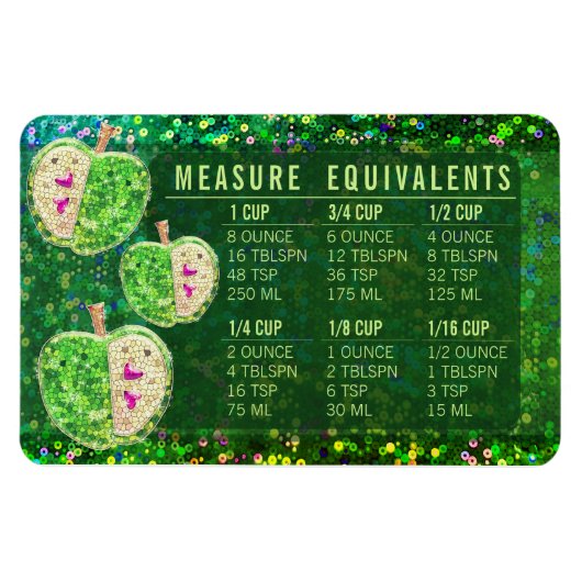 Glitter Measuring Conversion Kitchen Measure Guide マグネット (横)