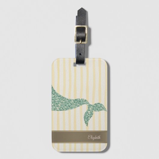 Glitter Mermaid Tail Yellow Stripes Luggage Tag ラゲッジタグ (正面縦)