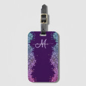 Glitter Modern Monogram Purple Teal Blue Shiny ラゲッジタグ (正面縦)