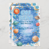 Glitter Moon Stars Galaxy Baby Shower 招待状 (正面/裏面)