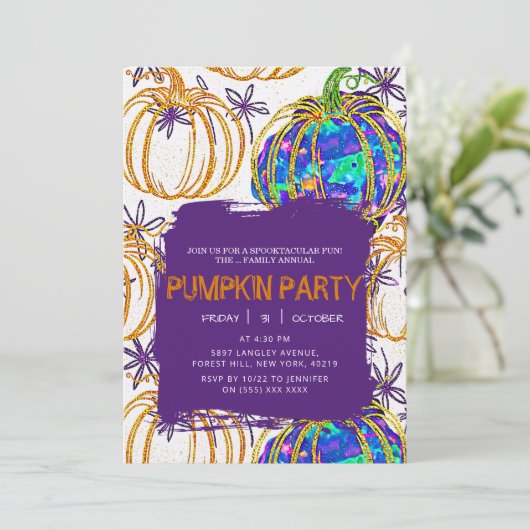 Glitter Opal Pumpkin Halloween 招待状 (スタンド正面)