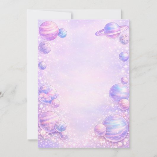 Glitter Pastel Rainbow Space Birthday Party 招待状 (裏面)