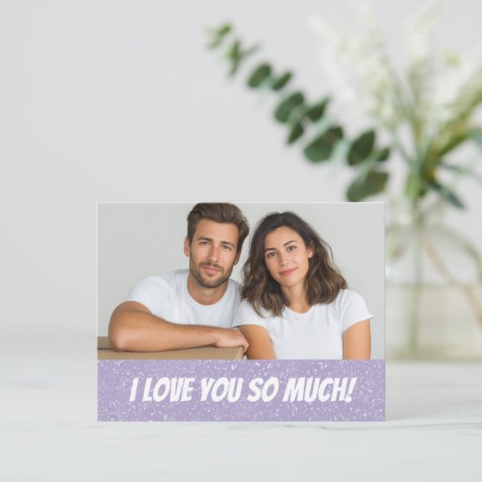 Glitter Personalized Couple Photo Valentine Card ポストカード (スタンド正面)
