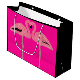 Glitter pink flamingo heart ラージペーパーバッグ