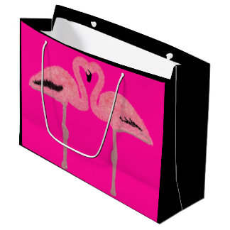 Glitter pink flamingo heart ラージペーパーバッグ