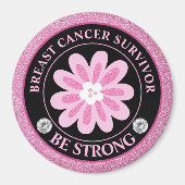 Glitter Pink Flower Breast Cancer Awareness Design マグネット (正面)