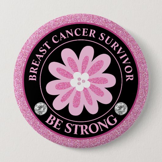 Glitter Pink Flower Breast Cancer Awareness Design 缶バッジ (正面)