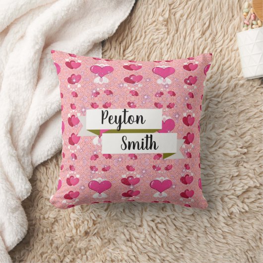 glitter pink hearts luxe romantic sweet pattern クッション (ブランケット)