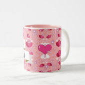 glitter pink hearts luxe romantic sweet pattern ツートーンマグカップ (正面右)