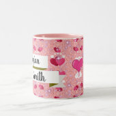 glitter pink hearts luxe romantic sweet pattern ツートーンマグカップ (中央)