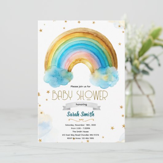 Glitter rainbow boy birthday invitation 招待状 (スタンド正面)