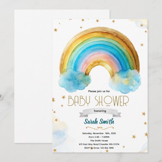 Glitter rainbow boy birthday invitation 招待状 (正面/裏面)
