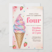 Glitter Rainbow Ice Cream Cone Birthday  招待状 (正面)