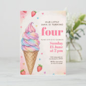 Glitter Rainbow Ice Cream Cone Birthday  招待状 (スタンド正面)