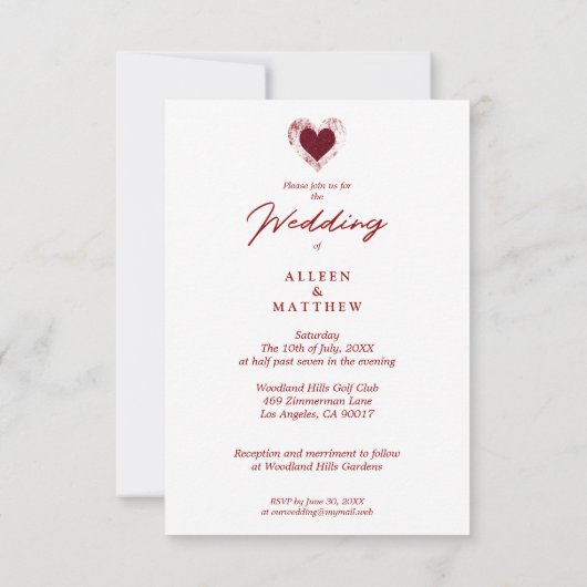 Glitter Red Heart Romantic Love Quote Wedding 招待状 (裏面)
