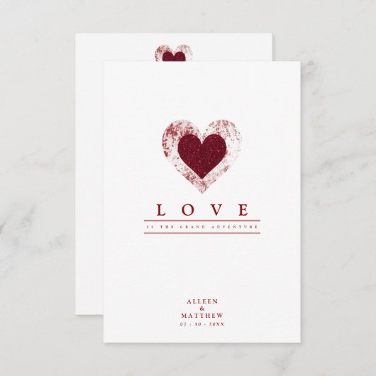 Glitter Red Heart Romantic Love Quote Wedding 招待状 (正面/裏面)