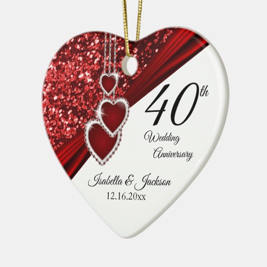 Glitter Red Ruby 40th Anniversary 💕 Keepsake セラミックオーナメント (左)