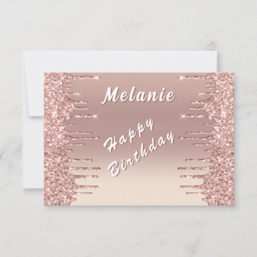 Glitter Rose Gold Birthday Card Personalized Name カード (正面)