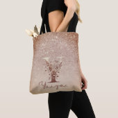 Glitter  Rose Gold Floral Letter Y Tote トートバッグ (クローズアップ)