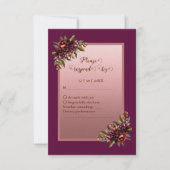 glitter Rose Gold Script - Burgundy floral wedding 出欠カード (正面)