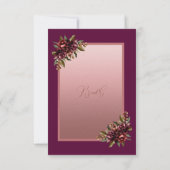 glitter Rose Gold Script - Burgundy floral wedding 出欠カード (裏面)