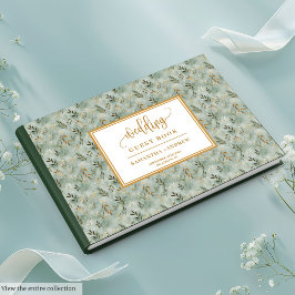 Glitter Sage Green And Gold Wedding Guest Book ゲストブック