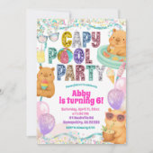 Glitter Sequin Capybara Pool Party Birthday invita 招待状 (正面)