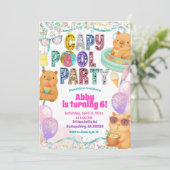 Glitter Sequin Capybara Pool Party Birthday invita 招待状 (スタンド正面)