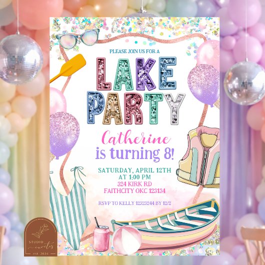 Glitter Sequin Lake Party Birthday invitation 招待状