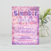 Glitter Sequin Pink Purple Sleepover Party 招待状 (スタンド正面)