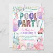Glitter Sequin Pool Party Birthday invitation 招待状 (正面)