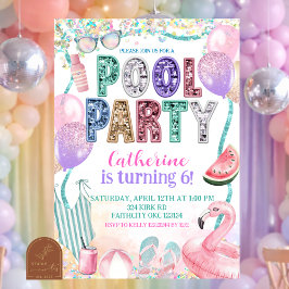 Glitter Sequin Pool Party Birthday invitation 招待状