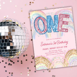 Glitter Sequin Rainbow 1st Birthday Invitation 招待状