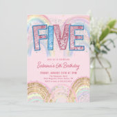 Glitter Sequin Rainbow 5th Birthday Invitation 招待状 (スタンド正面)