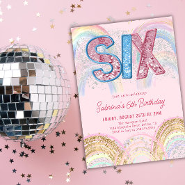 Glitter Sequin Rainbow 6th Birthday Invitation 招待状