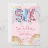 Glitter Sequin Rainbow 6th Birthday Invitation 招待状 (正面)
